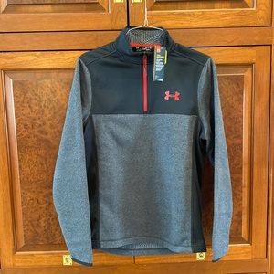 Under armor mens small 1/4 zip infrared coldgear gray, black, and red fleece